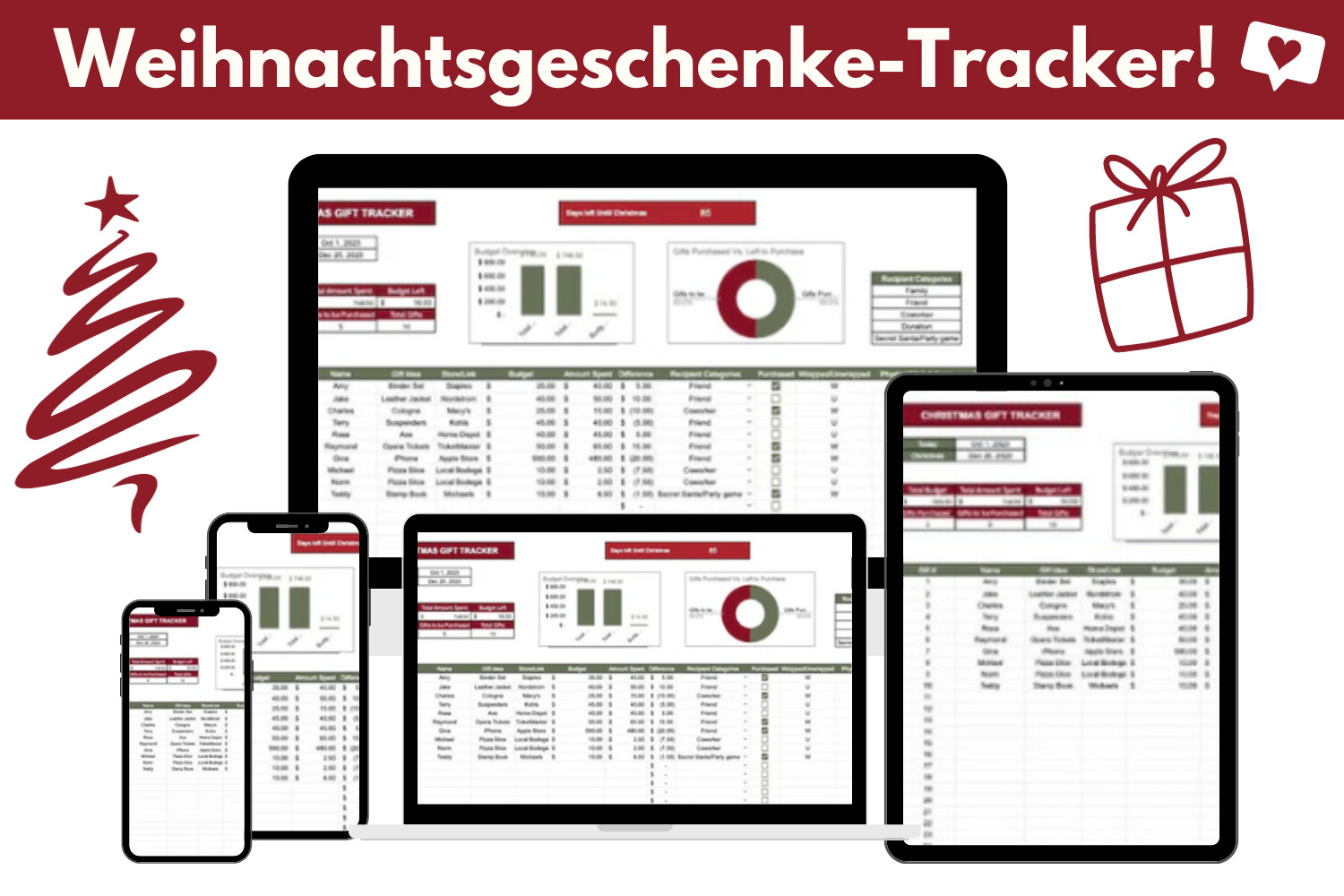 Finanzen im Blick: Hol dir deinen Weihnachtsgeschenke-Tracker und genieße stressfreie Feiertage! DOWNLOAD FOR FREE!