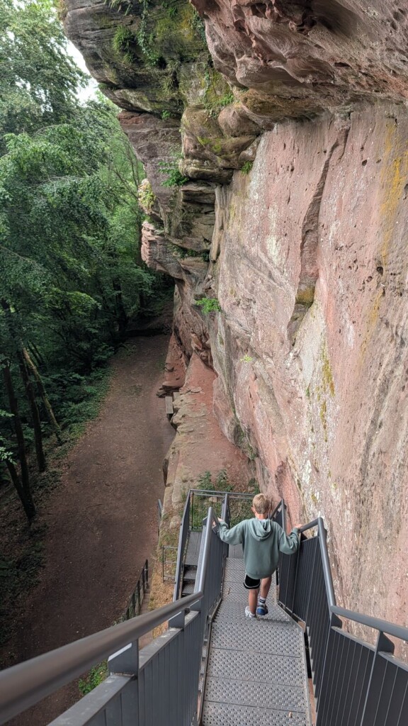 Besucher auf der Treppe zur Falkenburg