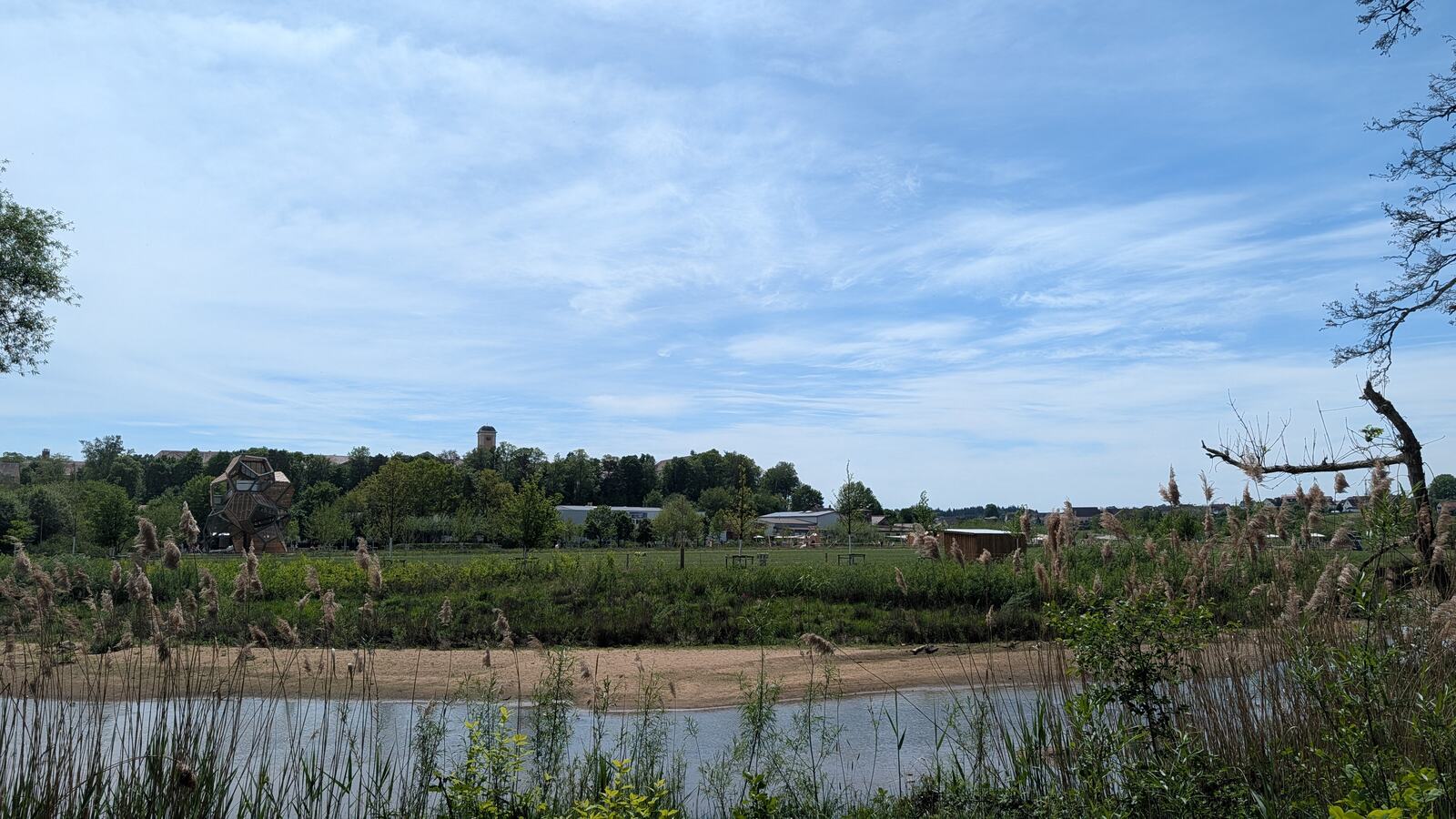Teich mit Schilf auf dem Gartenschaugelaende