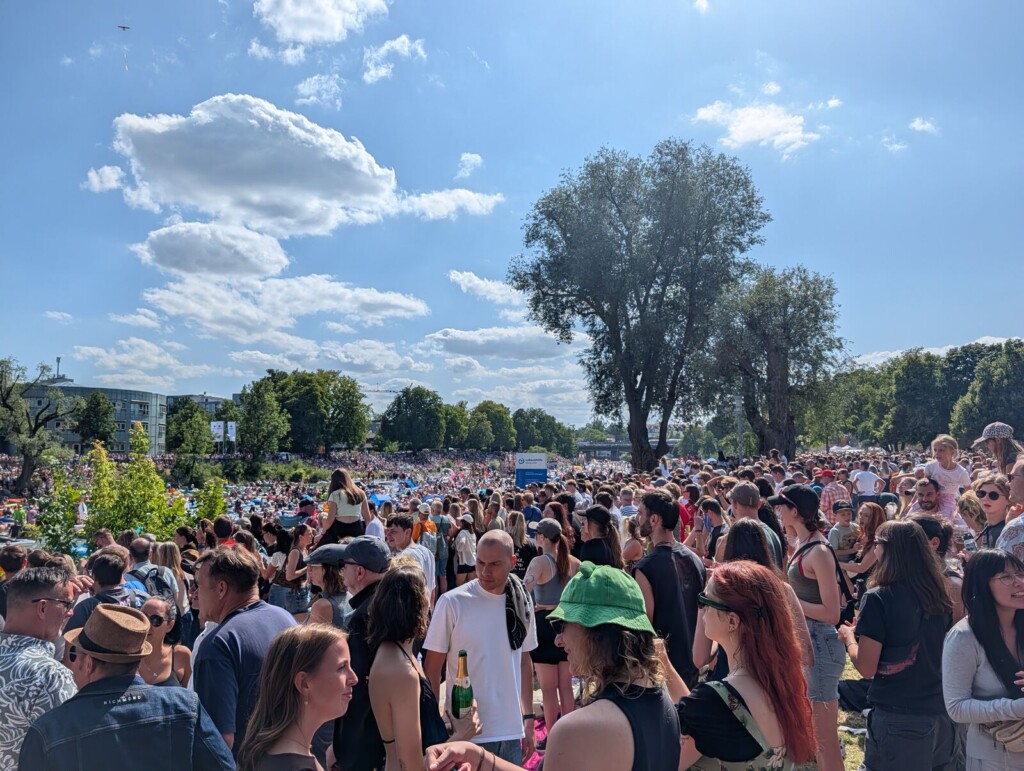 Menschenmenge auf der Ulmer Friedrichsau beim Schwoermontag