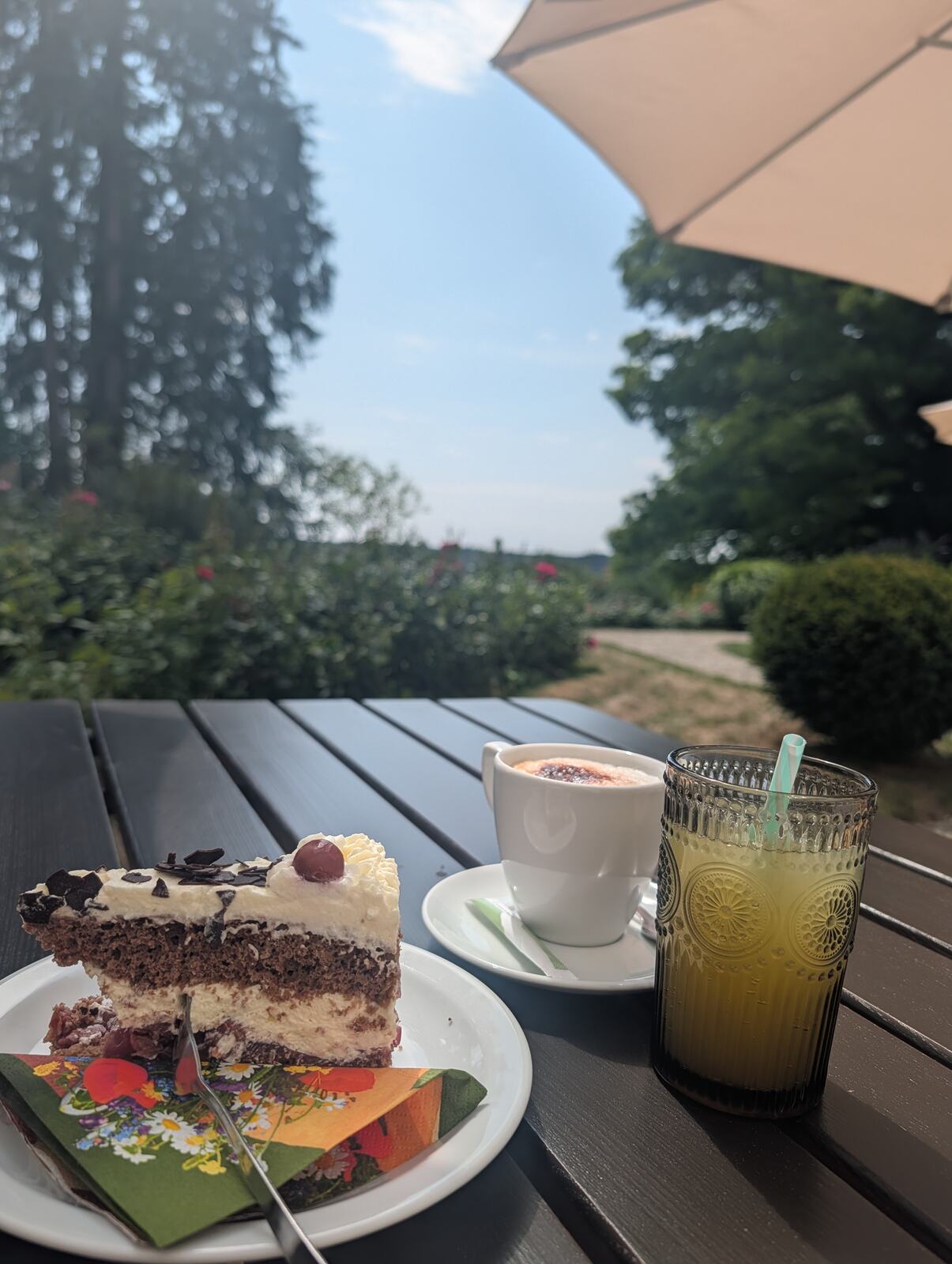 Kuchen und Getraenke im Parkcafe der Villa Rot