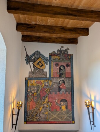 Mittelalterliches Wandbild einer Belagerung auf Burg Katzenstein