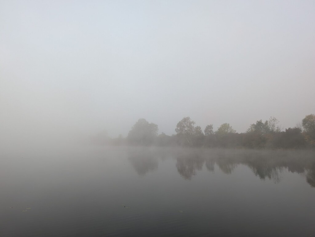 Morgennebel über dem See am Campingplatz